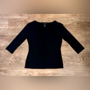 NWOT Adrienne Vittadini Black Square Neck Top XS